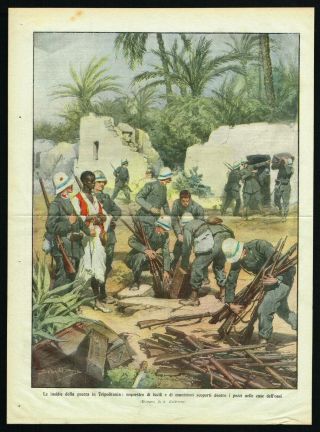 1911 Italian Soldiers Confiscating Hidden Riffles In Libya,  Italy & Turkey War