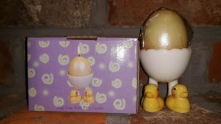 Egg Cup With Candle Duck Chicks Flower Easter Ceramic Decor Holiday Yellow White