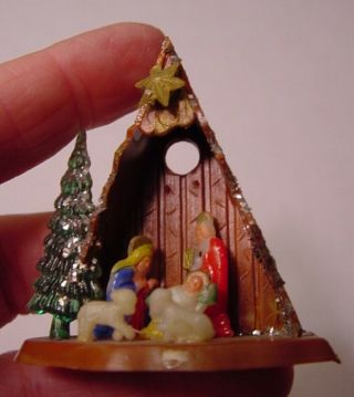 Vintage Retro Mini Nativity Scene Set Glittered Plastic 1960 - 70 