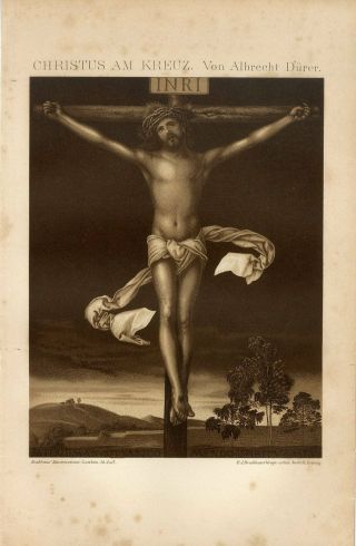 1895 Crucifix Jesus Christ On The Cross By Albrecht Durer Sepia Lithograph Print