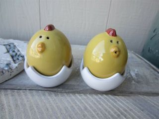 Whimsical Chick Chicken On Cracked Egg Shell Salt & Pepper Shaker Set Easter