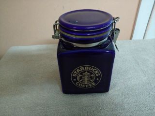 Starbucks Blue Coffee Canister Ceramic Bee House Japan