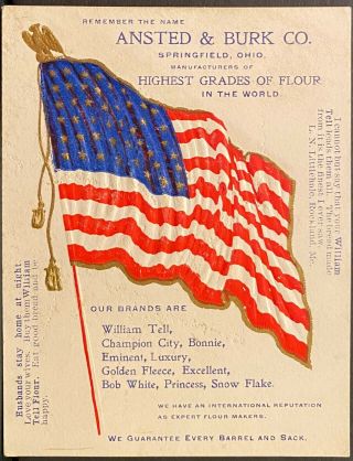 Ansted & Burk Flour Patriotic Trade Card Usa Flag Columbia Gem Of The Ocean Song