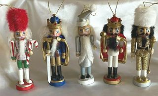 5 Wood Nutcracker Christmas Ornament 5 " Assorted Figures Santa,  Soldiers,  King