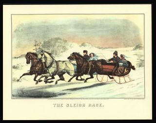 Currier & Ives Art Print - The Sleigh Race - Horse Carriage Sled Racing Winter