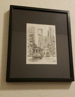 1977 Signed Don Davey California Street San Francisco Drawing Lithpgraph Framed