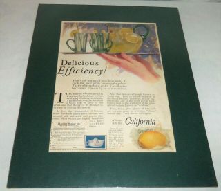 Vtg Matted California Sunkist Lemonaid Lemon Advertisement Ad Print 1927