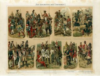 1895 Military Uniform Germany Russia England Austria France Sweden Antique Print