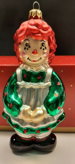 Kurt Adler Raggedy Ann Handcrafted Glass Christmas Ornament 1999