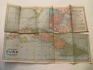 Kp112) Map Of Cuba Spanish American War Havana Harbor 1898