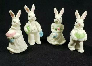 Easter Decor 4 Bunnies Rabbit Figurines 3 " Tall Porcelain Pastels