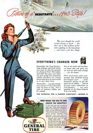 Rosie The Riveter General Tire Rubber Company Redhead On Plane 1943 Ad