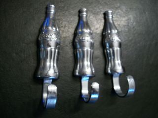 Set Of 3 Coca - Cola Bottle Shaped Metal Wall Hooks