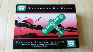 Vintage Sinclair Stearman Bi - Plane Die - Cast Coin Bank -