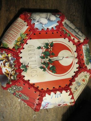 Vgtg Xmas Card Basket Handmade From Greeting Christmas Cards W/crochet Edges