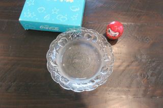 Boxed Coca Cola Glass Bowl Dish Sea Shells Starfish Frosted Ashtray Japan Issue