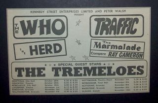 The Who Sell Out Uk Tour W/ Traffic 1967 Small Poster Type Concert Ad,  Advert