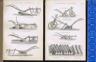Agricultural - Farm Implements - Ploughs - Reaper - Mower - Thrasher - 1880s Prints