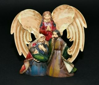 Nativity Scene Holy Family Figurine Angel W/mary,  Baby Jesus & Joseph One Piece