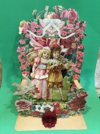 Antique Vintage Victorian Valentine Die Cut Fold Out 10” Tall 1920’s - 1930’s