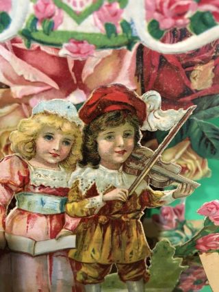 Antique Vintage Victorian Valentine Die Cut Fold Out 10” Tall 1920’s - 1930’s 3