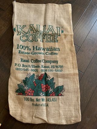 Kauai Coffee Co.  Collectible Burlap Bag 50 Lb Green