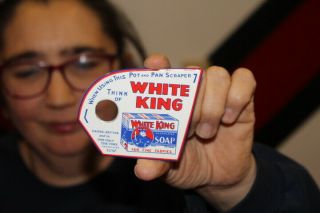White King Soap Pot Pan Scraper Kitchen Gas Oil Porcelain Metal Sign