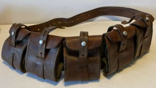 Vintage Swedish Leather Mauser Clip Belt Bandolier 5 Pouch Ammo Belt