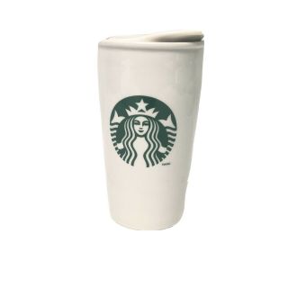 Starbucks Coffee 2011 White Ceramic Travel Tumbler Mug Cup Lid Siren Logo 12 Oz