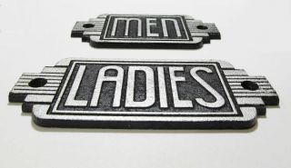 Restroom Signs Men Ladies Cast Iron Vintage Art Deco Type Gas Station Restaurant 2