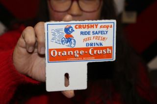 Orange Crush Soda Pop Crushy Gas Oil Porcelain Metal License Plate Topper Sign