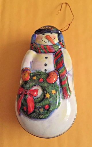Tin Snowman Christmas Ornament See 