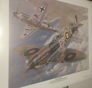 Wwii Raf Supermarine Spitfire Taking On A Bf - 109 Print By Tony Weddel