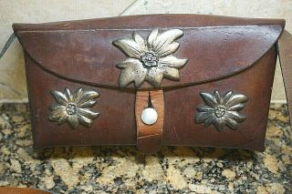 Swiss Army Military Leather Ammo Pouch Sling Shoulder Bag Belt Silver Flowers