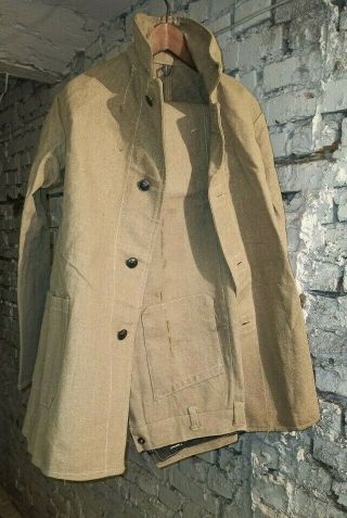 Vintage Russian Soviet Military Ww2 Tarpaulin Suit Canvas Jacket With Pants 50 - 3
