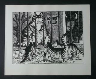 B Kliban Cats Do Not Feed Giant Cat In Zoo Vintage Funny Cat Print Art