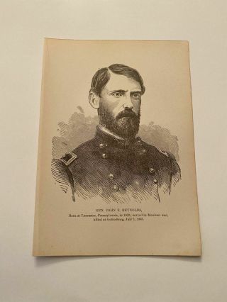 Kp189) Union Army General John F Reynolds Portrait Civil War 1898 Engraving