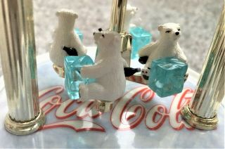 Coca Cola 7 " Anniversary Clock Porcelain Base Rotating Polar Bears Nib