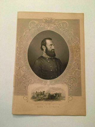Kp61) Confederate General Thomas Stonewall Jackson Civil War 1884 Engraving