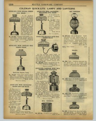 1920 Paper Ad 3 Pg Coleman Quick Lite & Arc Type Lantern Lamp Dietz