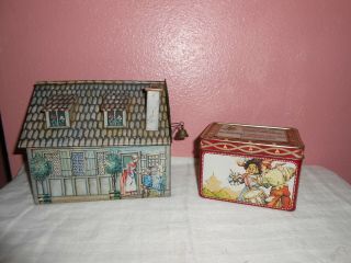 Two Vintage Haeberlein - Metzger Gingerbread Cookie Tin House With Bell And Box