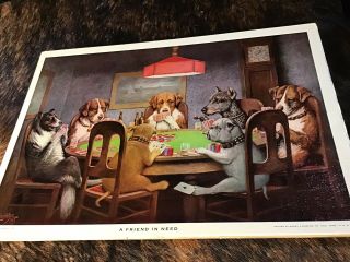 Vintage Cm Coolidge Poker Dogs Print Textured “a Friend In Need”