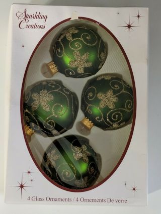 Sparkling Creations Glass Christmas Ornaments Green And Gold Euc