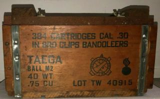 Wood Taega Small Arms Ammunition Ammo Box 384 Cartridges Cal.  30 Bandoleers