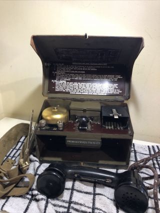 Ww2 Military Telephone Set D Mk V Morse Key With Phone & Strap Ya1853