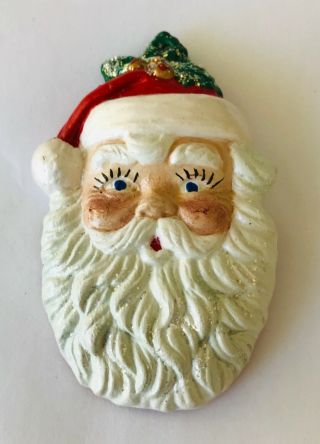 Hand Painted Ceramic Old Time Santa Claus Christmas Holiday Ornament 3.  5 "