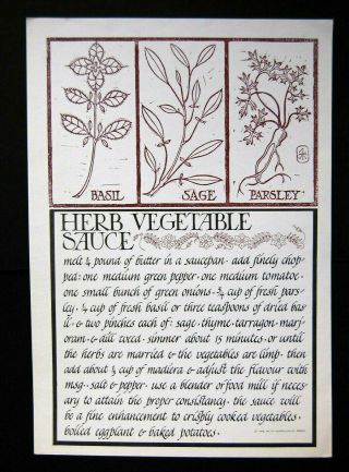 1968 David Lance Goines Alice Waters Herbed Vegetable Sauce Print From 30 Recipe