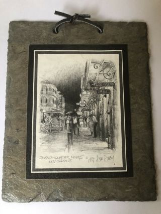 1987 Signed Don Davey French Quarter Nights,  Orleans Drawing Print On Slate