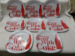 Vnt 10.  5 " “things Go Better With Coke " Coca Cola Set Of 8 Hard Plastic Plates