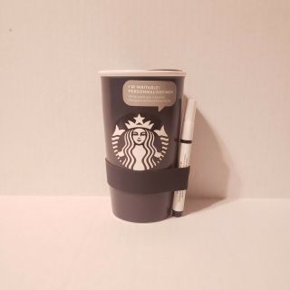 Black Starbucks Coffee Mug Writable Ceramic Travel 12 Oz Tumbler W/pen 2016 Nwt